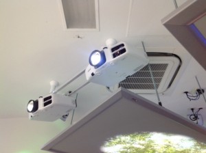 Two Epson G6350 XGA projectors mounted discreetly above an existing ceiling projector screen