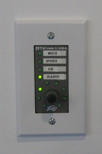 Gymnasium audio control panel.