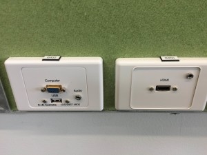 Range of connections (VGA, audio, USB & HDMI) installed for the connection of multiple types of laptops.