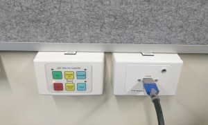overhead projector wall control panel and HDMI input