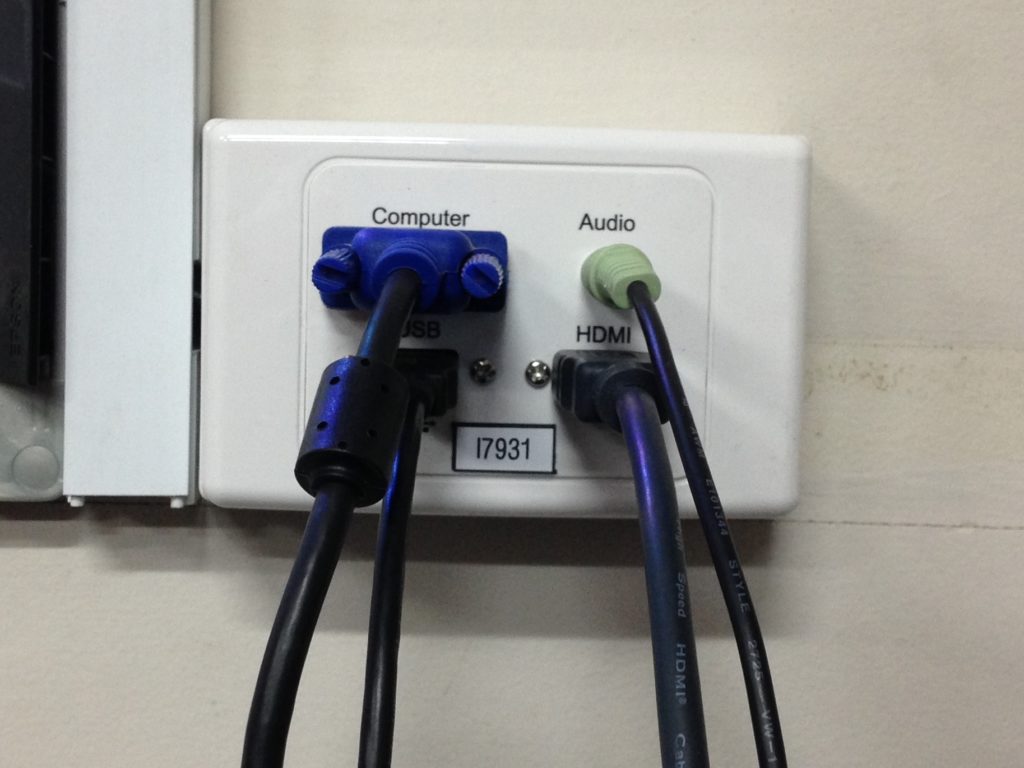 HDMI input plate connection and a USB wall plate at Penola Catholic College