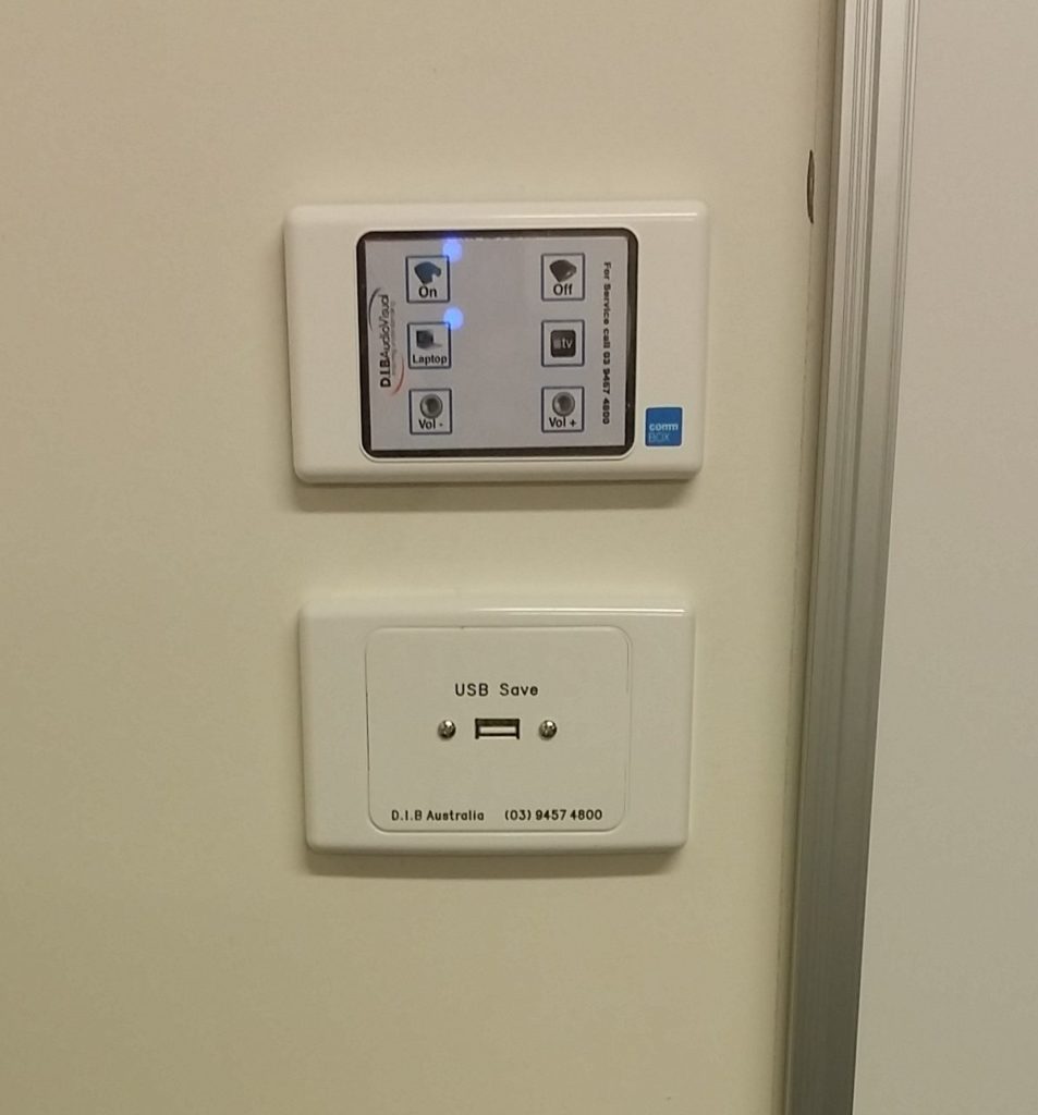 Joey Micro 6 wall control panel and USB save input at Aitken College