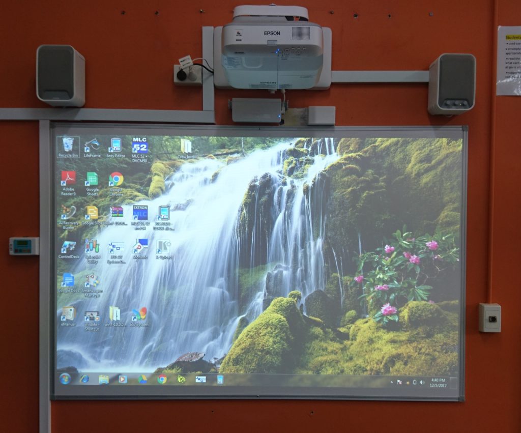 EPSON EB-695Wi Ultra Short Throw Interactive Projector, EPSON speaker system and low-gloss vitreous enamel whiteboard at Penola College