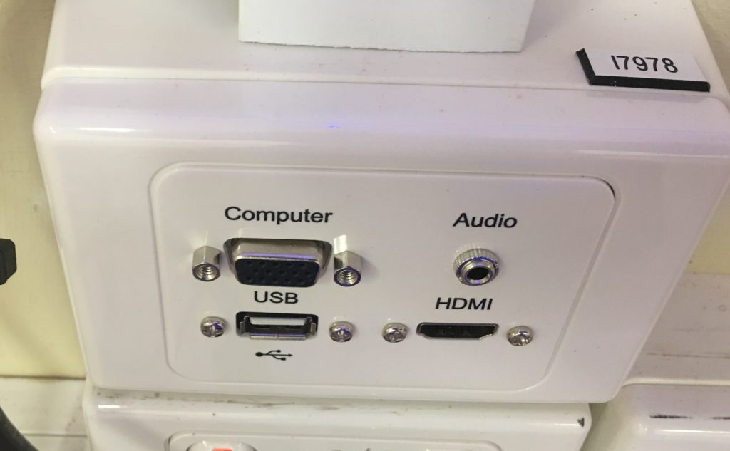 HDMI, VGA, Audio and USB input plate at Fitzroy Library