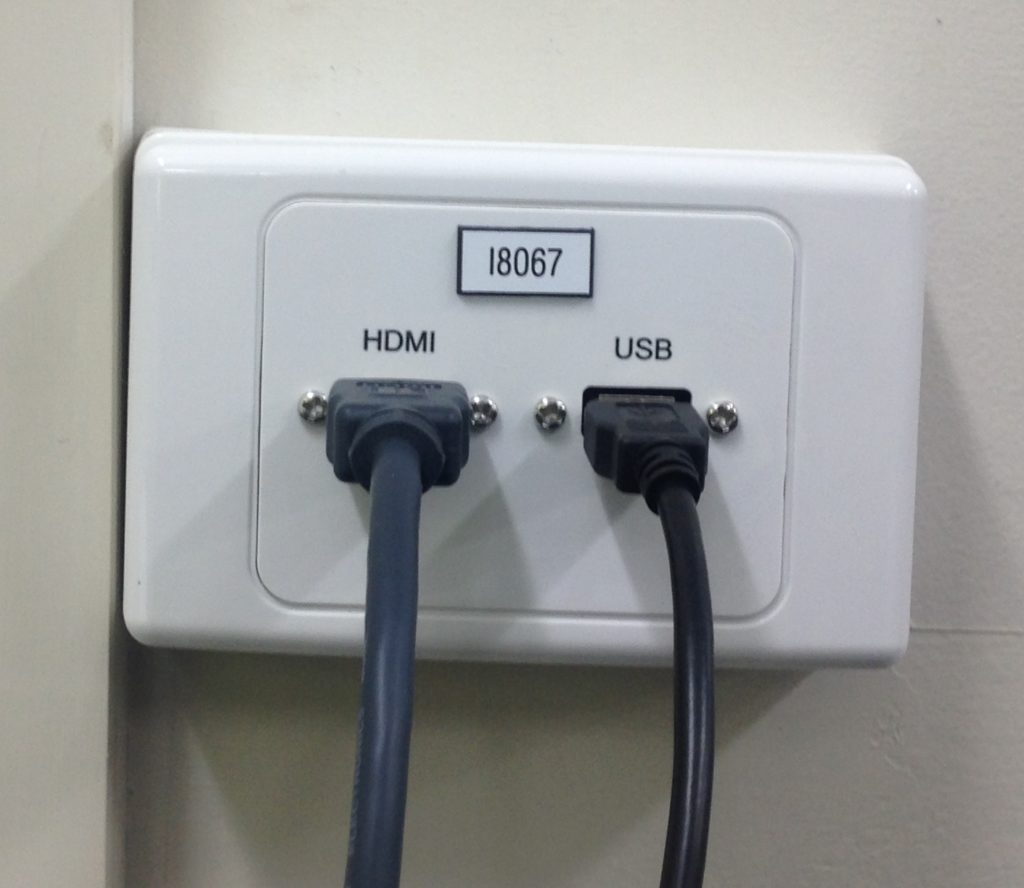 HDMI input plate connection and a USB wall plate fit for interactive display at Penola College