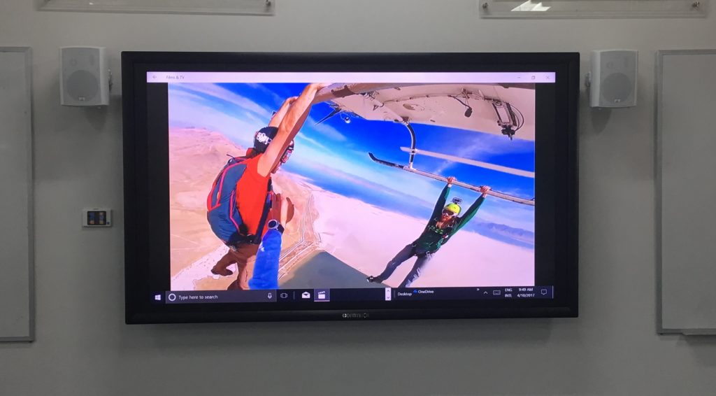 CommBox Classic interactive 80" 4K Touch monitor and Australian Monitor powered stereo speakers at Trinity Grammar School