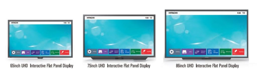 Three different sizes for the Hitachi interactive display flat panels