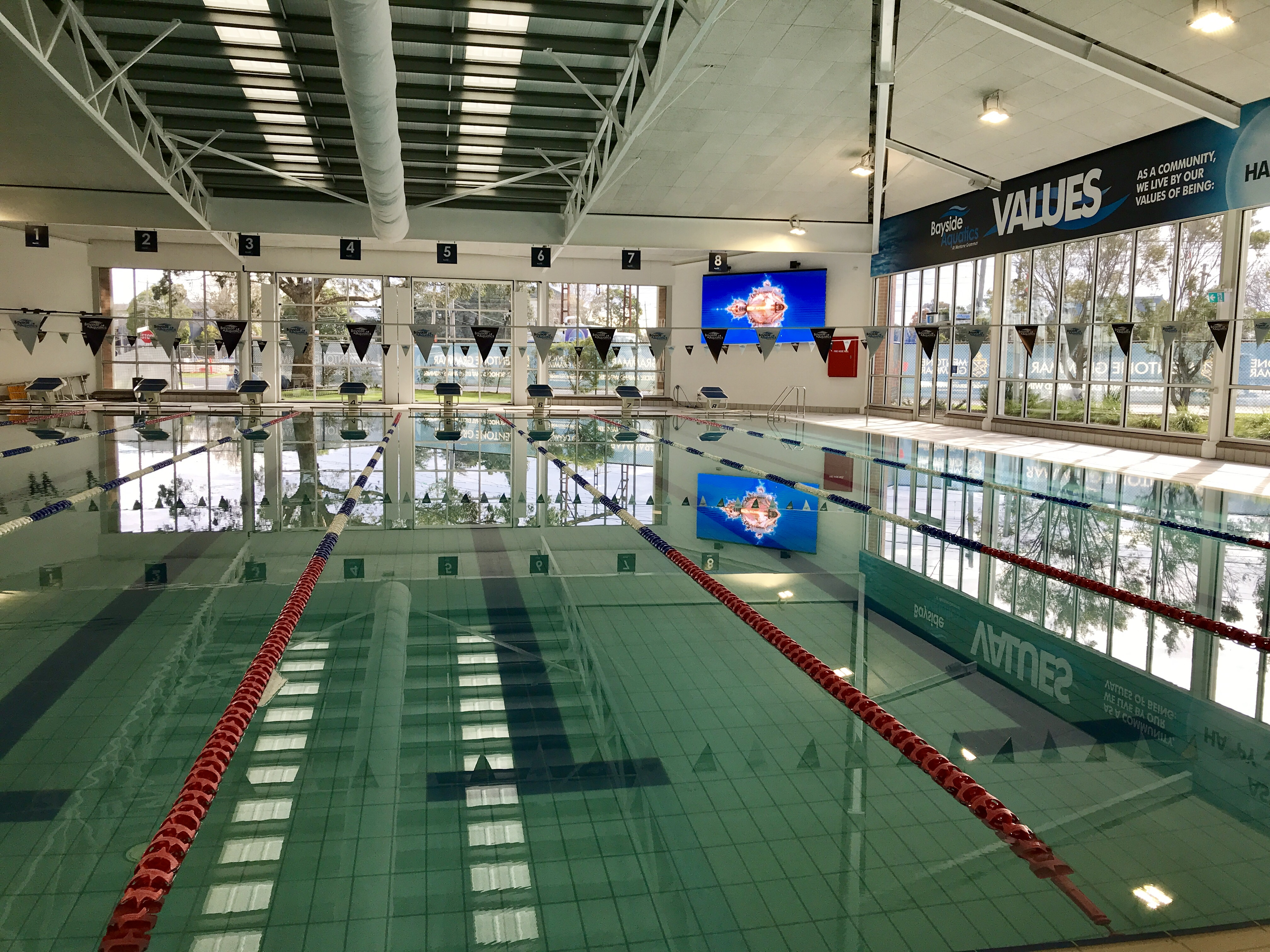 Aquatic center LED pixel wall