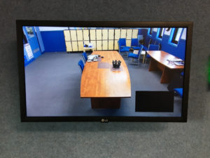 View on screen of the conference room