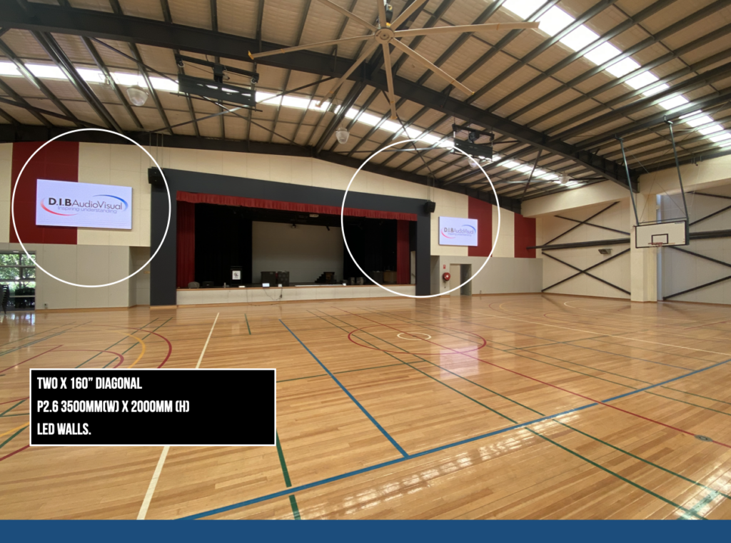 dual screens in this gymnasium