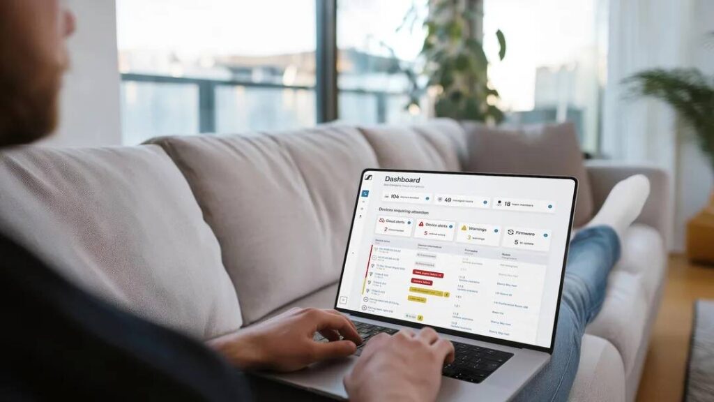 person managing Sennheiser devices with the DeviceHub
