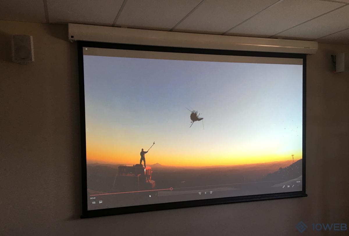 Projection on motorised projector screen at PowerCor